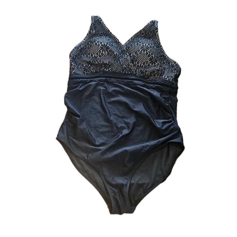 Bloomchic Plus Size Solid Adjustable Strap One-Piece Swimsuit Black US 18-20